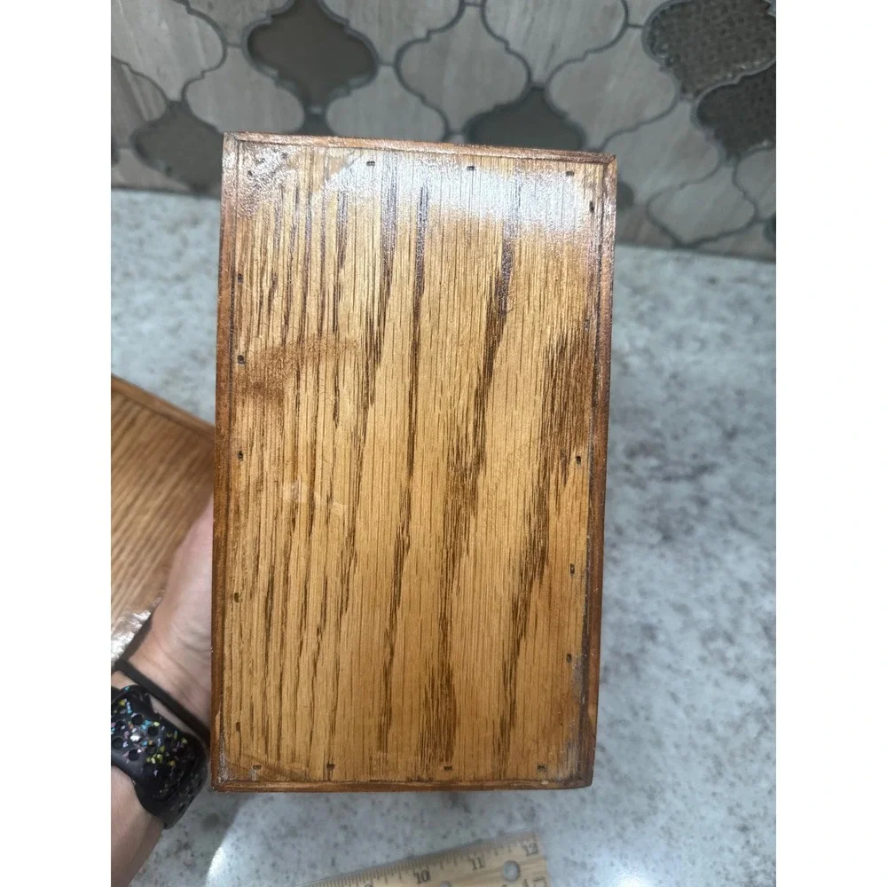 Vintage Handmade Solid Oak Wood Keepsake Box with Lid Rectangular Storage
